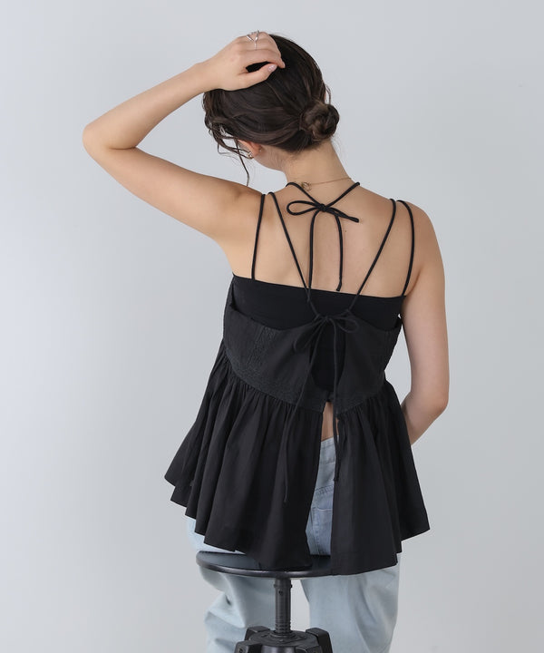 ピンタック刺繍レースキャミトップス