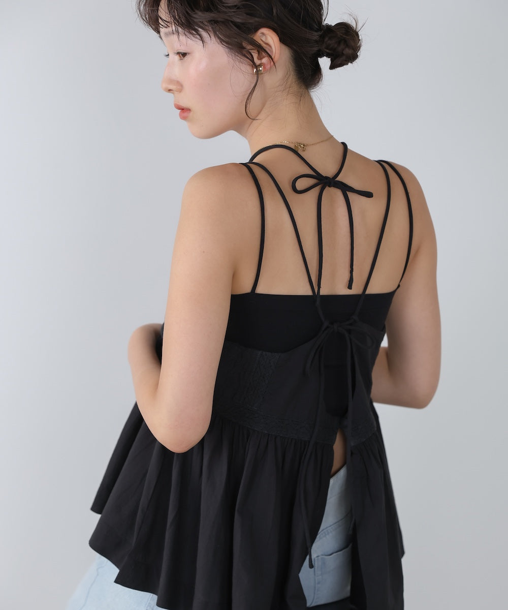 ピンタック刺繍レースキャミトップス