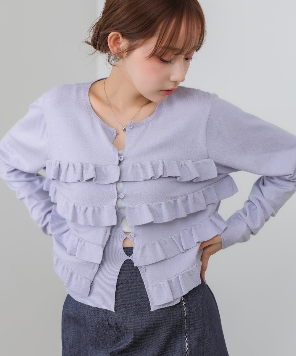 ティアードフリルニットカーデ＆2WAYビスチェアンサンブル