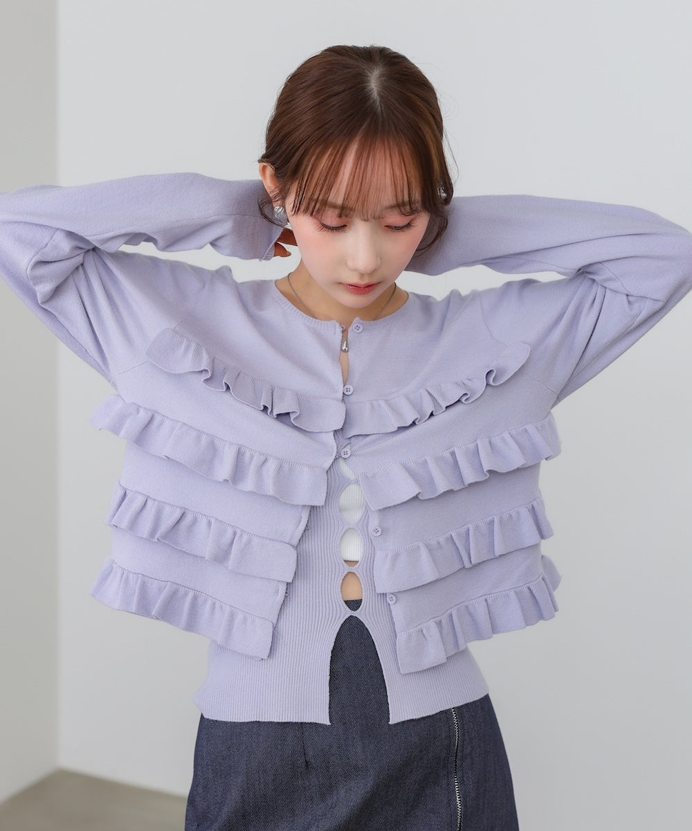 ティアードフリルニットカーデ＆2WAYビスチェアンサンブル