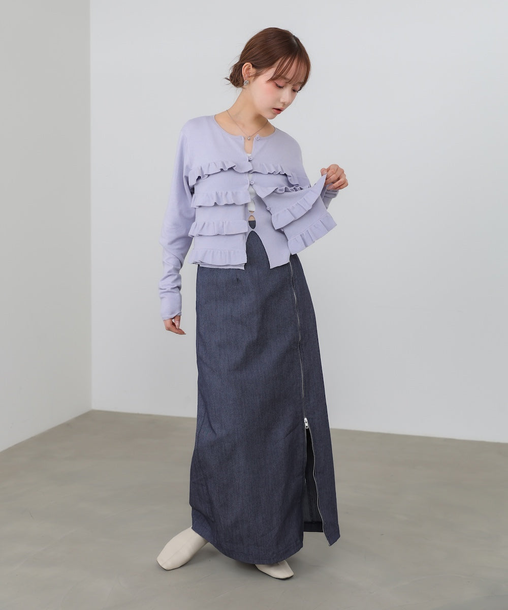 ティアードフリルニットカーデ＆2WAYビスチェアンサンブル