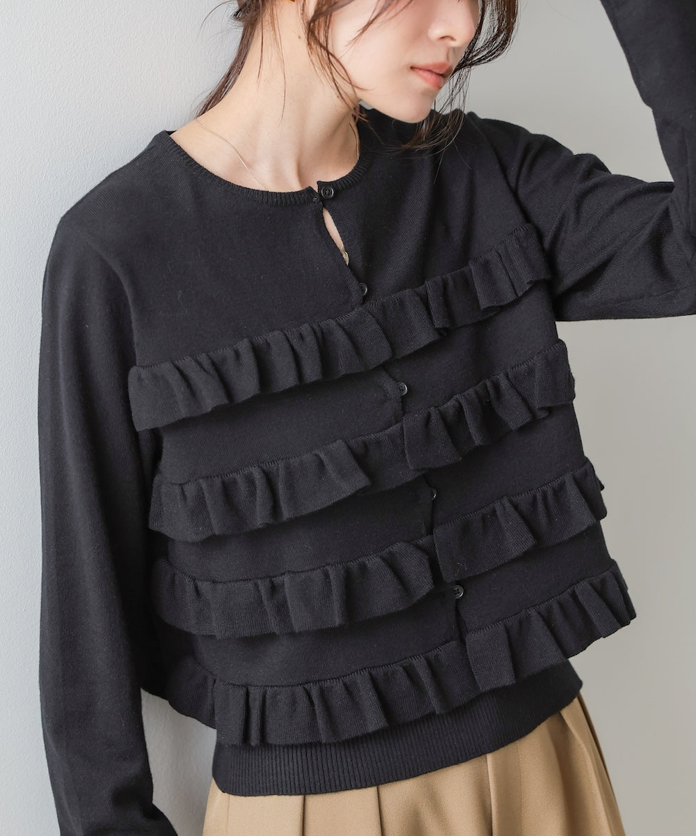 ティアードフリルニットカーデ＆2WAYビスチェアンサンブル