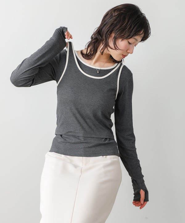 パイピングリブトップス＆タンクSET