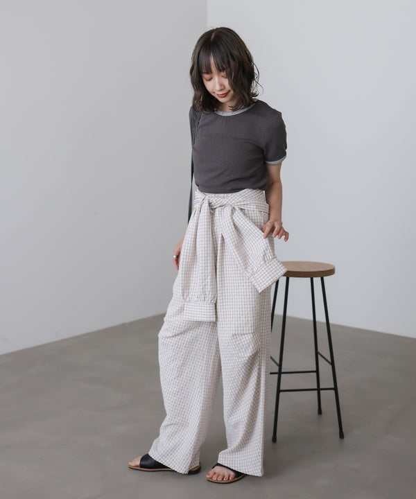 ウエスト巻きサイドタックパンツ