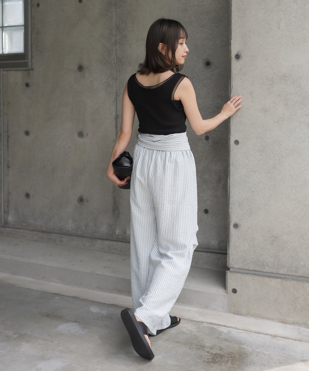 ウエスト巻きサイドタックパンツ