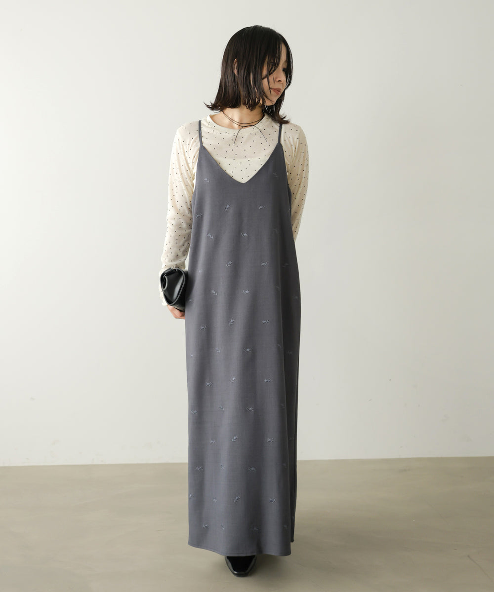 【Dセット】秋のコーデセット【刺繍バックリボンキャミワンピ＆シアードットカットソー】