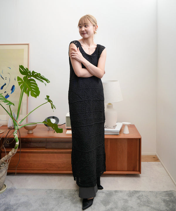 【XS~M 低身長向けサイズあり】クロシェロングワンピース