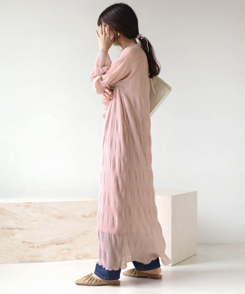 WRINKLE PLEATED HIGH NECK LONG ONEPIECE
