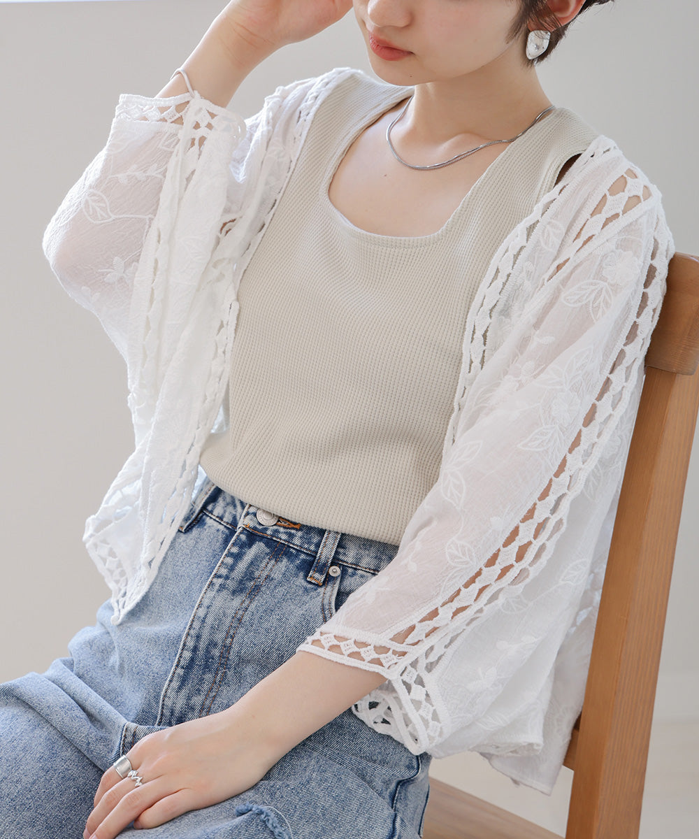 EMBROIDERED LACE COMBINATION CARDIGAN