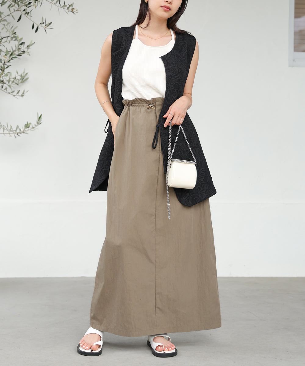 WAIST DRAWSTRING I-LINE SKIRT