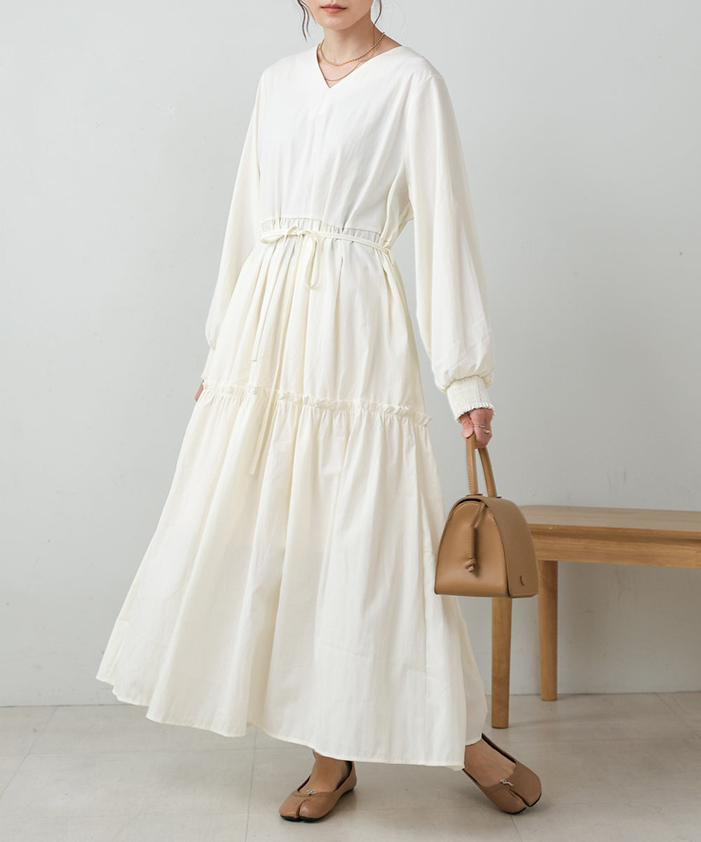 V-NECK GATHERED ONEPIECE