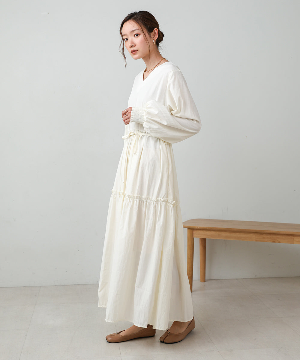 V-NECK GATHERED ONEPIECE