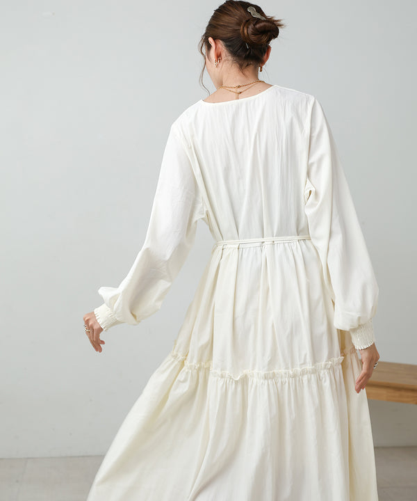 V-NECK GATHERED ONEPIECE