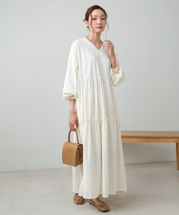 V-NECK GATHERED ONEPIECE