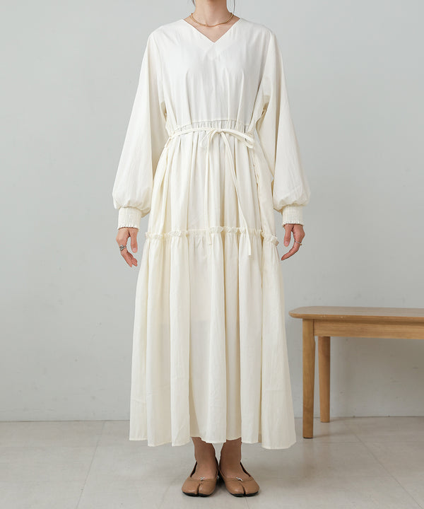 V-NECK GATHERED ONEPIECE