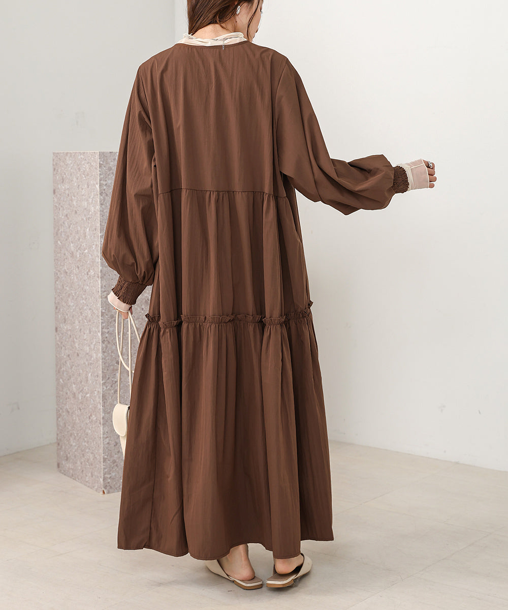 V-NECK GATHERED ONEPIECE