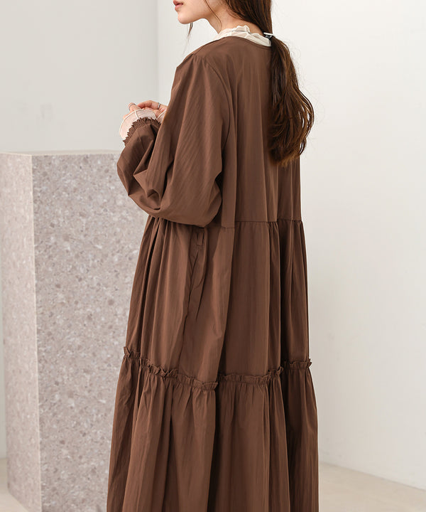 V-NECK GATHERED ONEPIECE