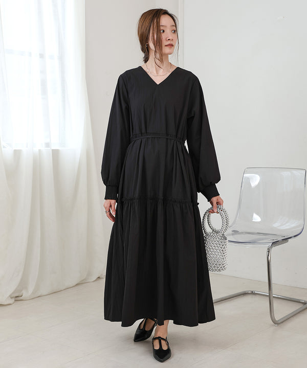 V-NECK GATHERED ONEPIECE