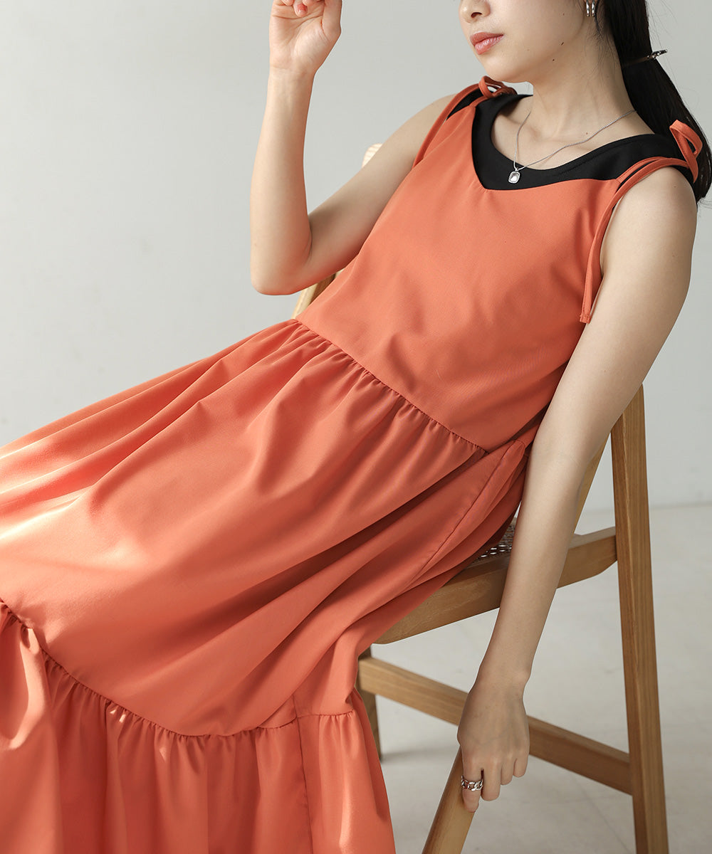 ribbon strap tiered cami onepiece