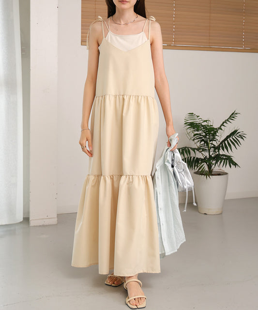 ribbon strap tiered cami onepiece