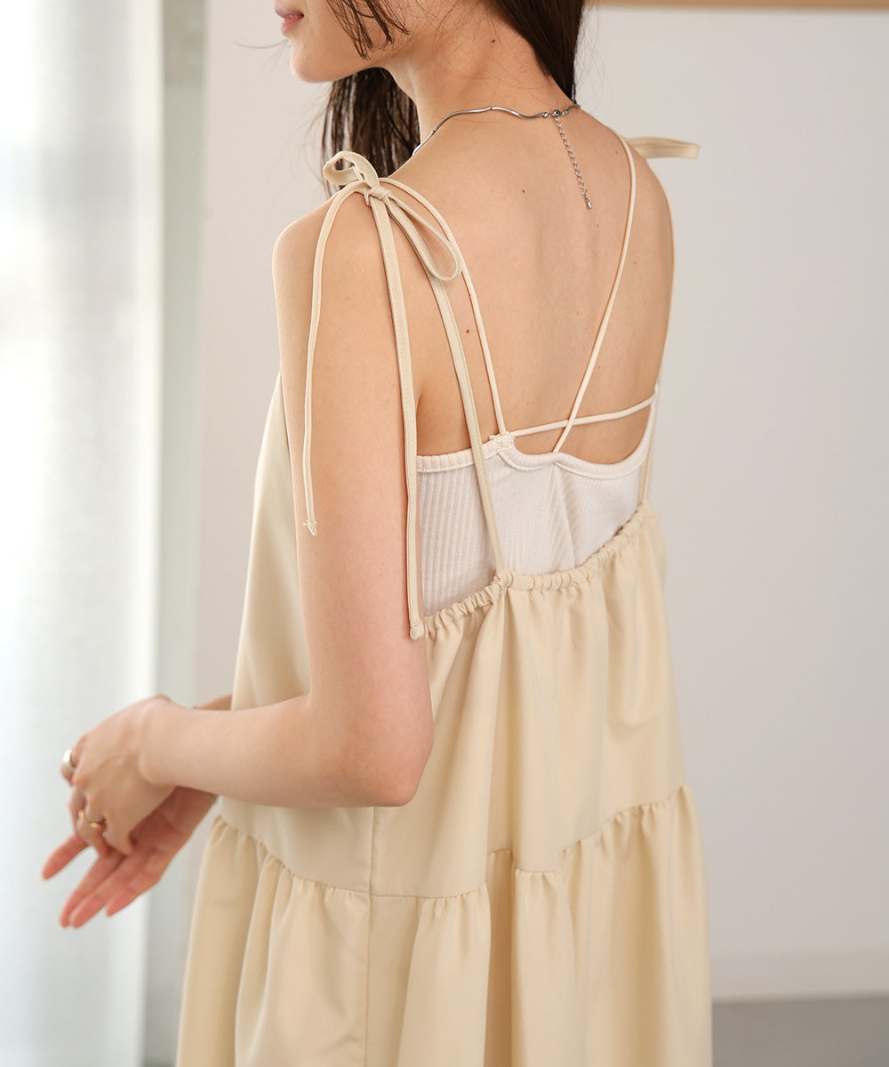 RIBBON STRAP TIERED CAMI ONEPIECE