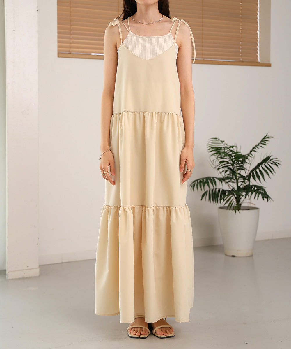 ribbon strap tiered cami onepiece