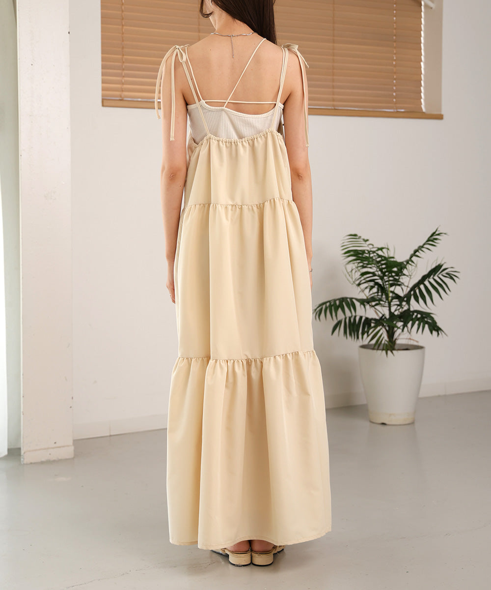 ribbon strap tiered cami onepiece