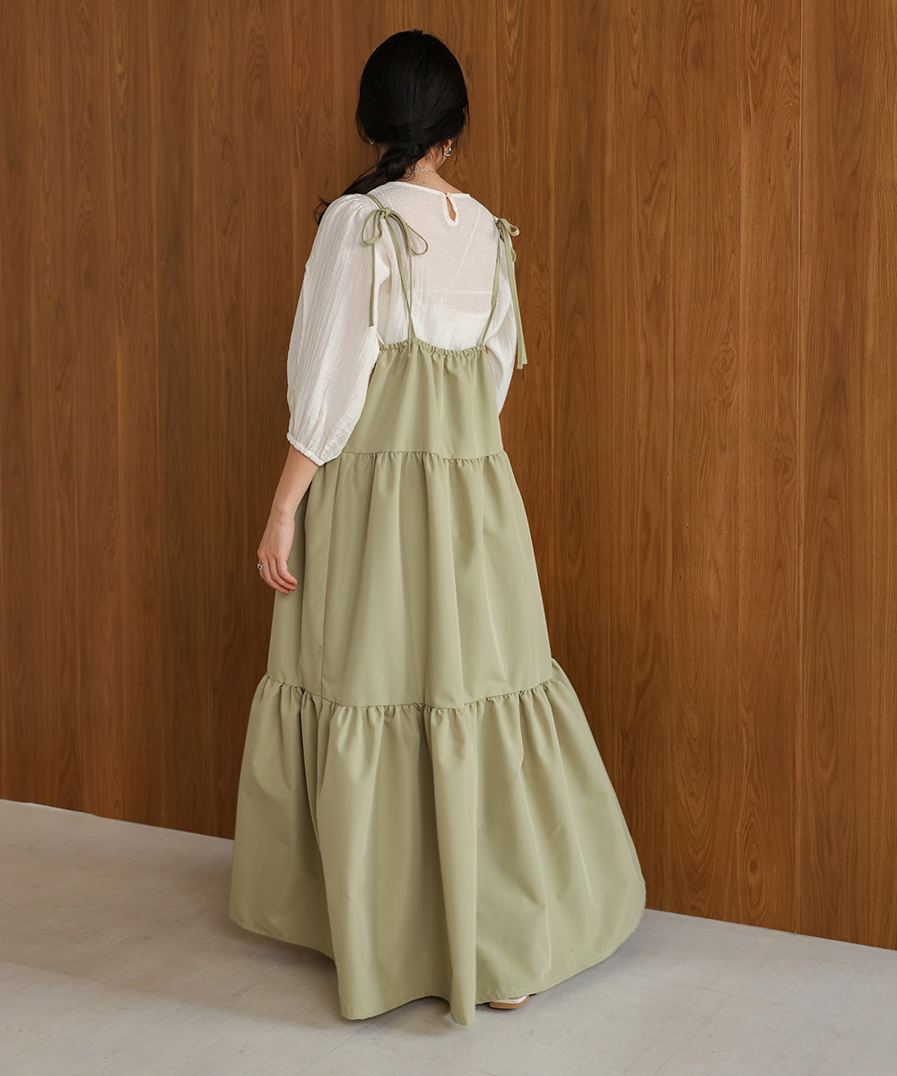 ribbon strap tiered cami onepiece