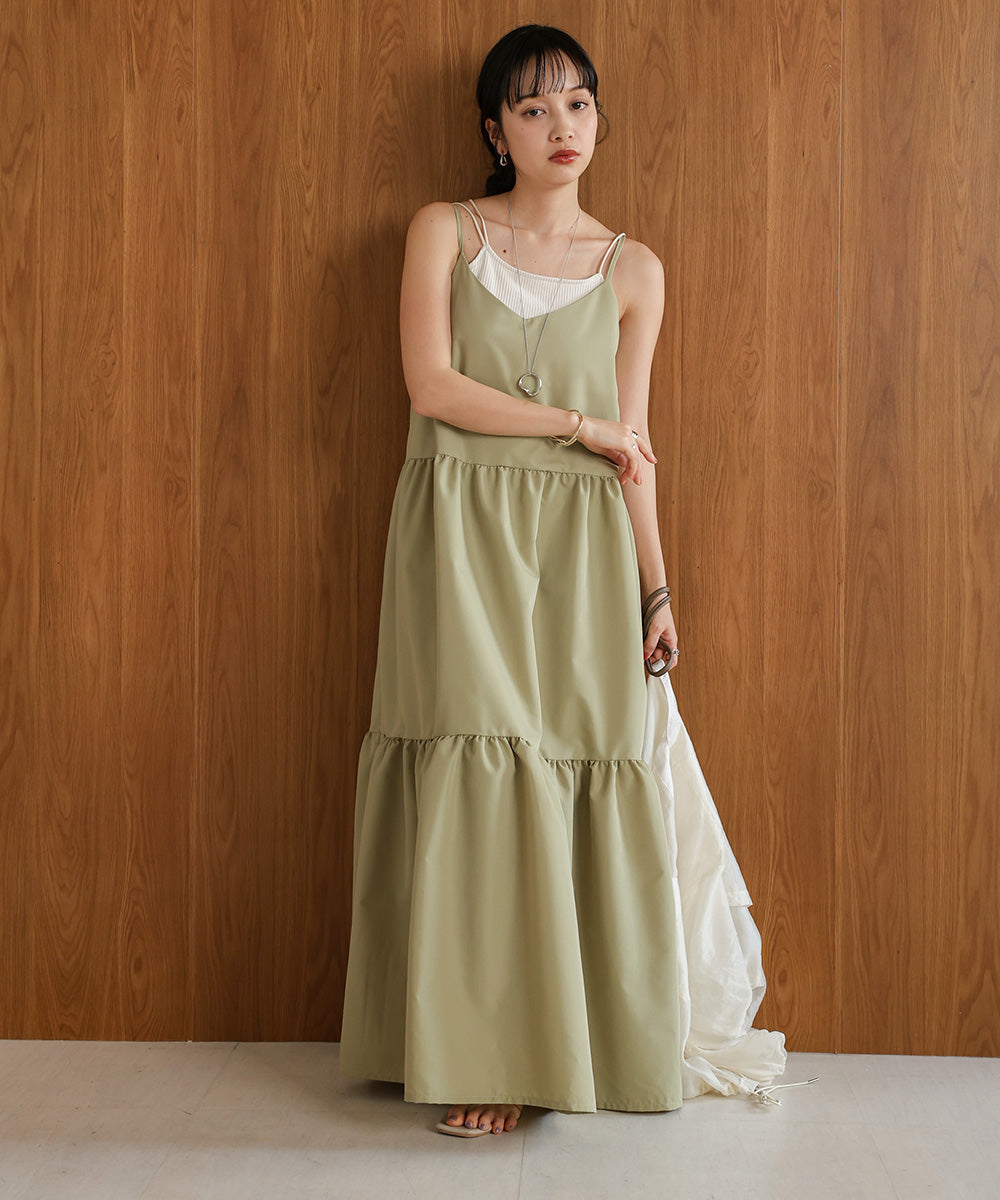 ribbon strap tiered cami onepiece