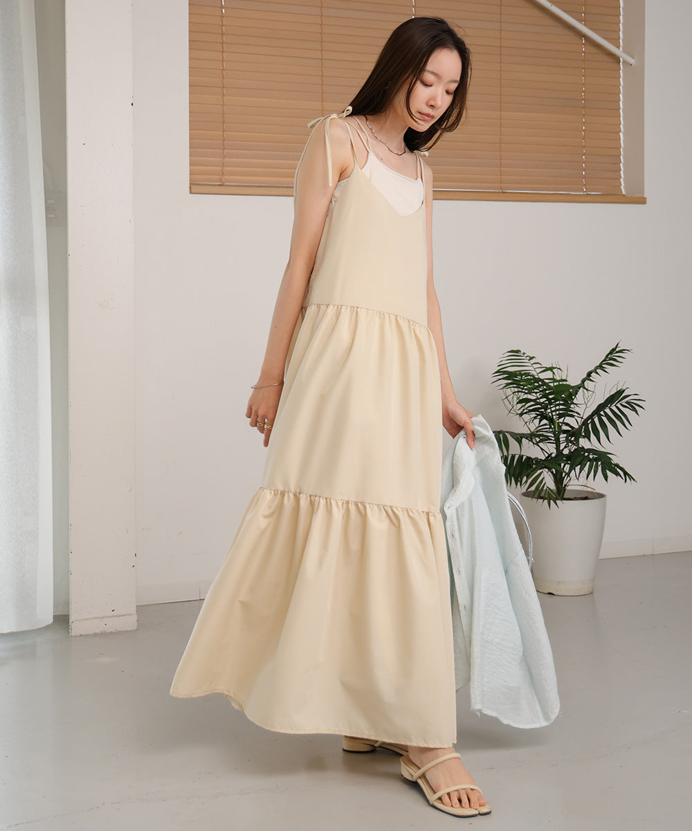 ribbon strap tiered cami onepiece
