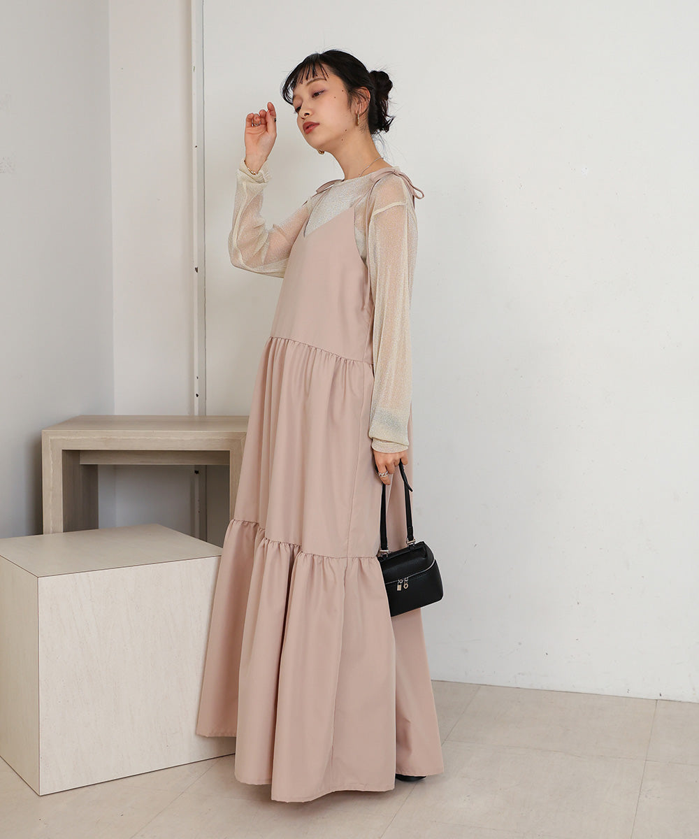 ribbon strap tiered cami onepiece