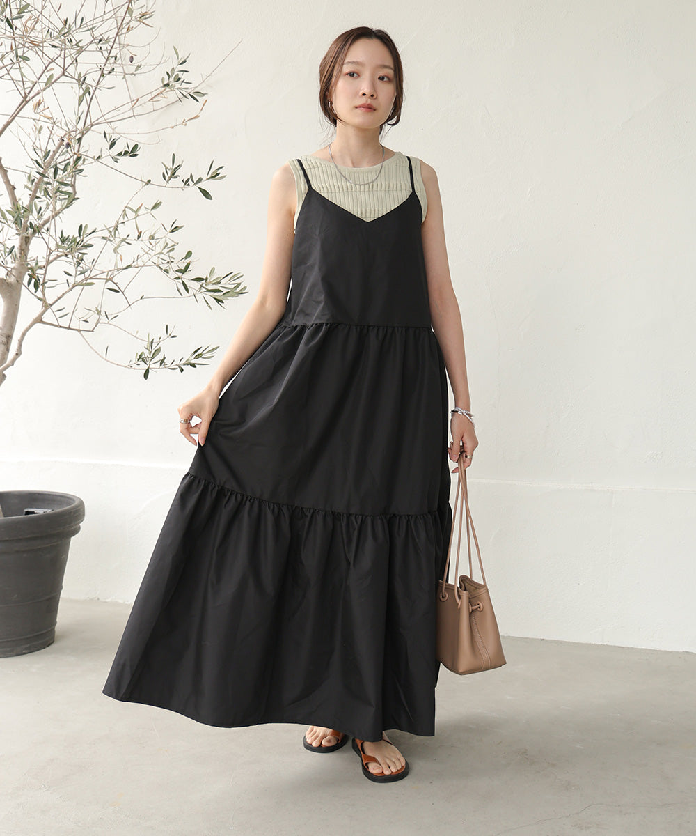 ribbon strap tiered cami onepiece