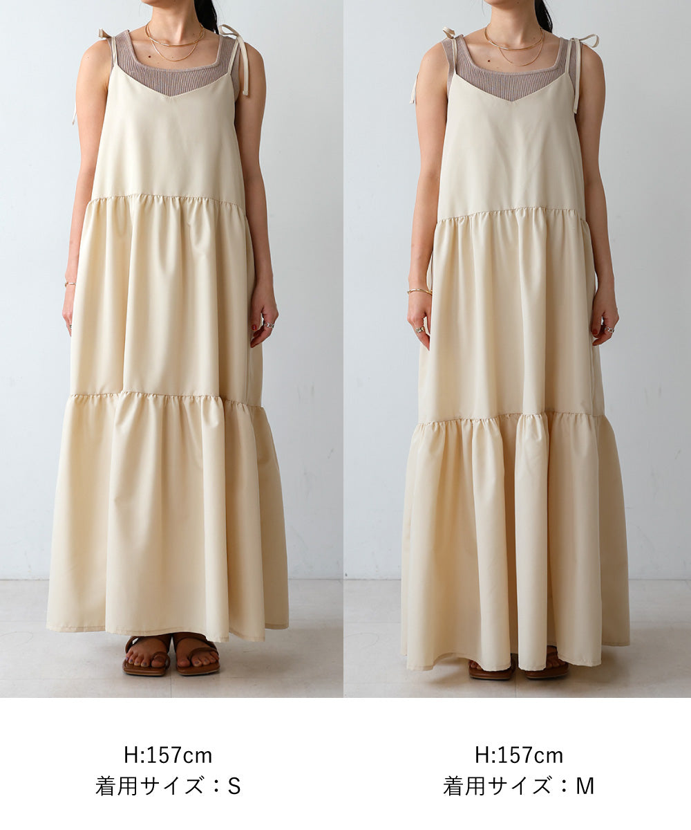 ribbon strap tiered cami onepiece