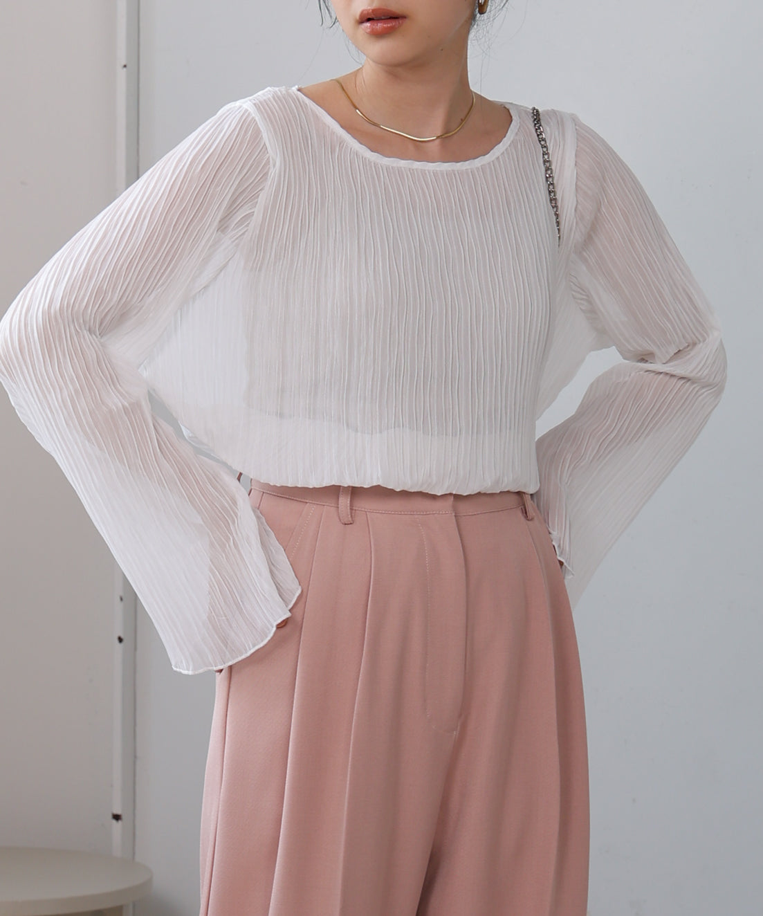 シフォン楊柳ブラウス