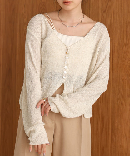 shell button cardigan tops