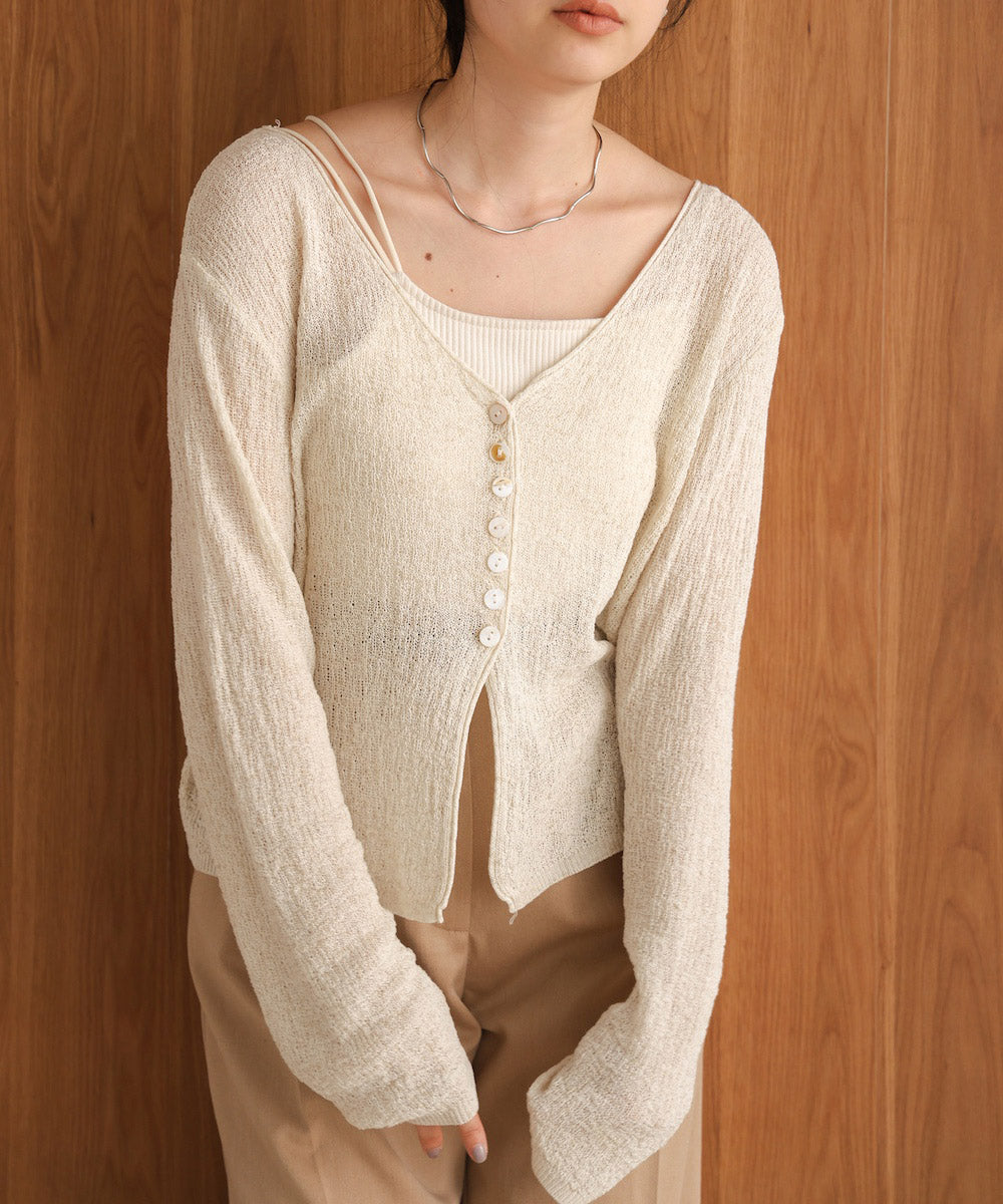 shell button cardigan tops