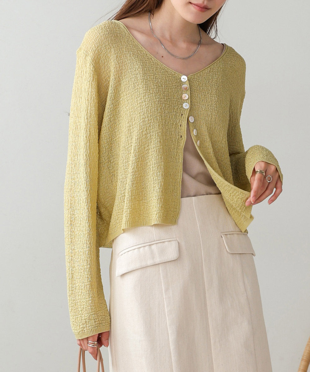 shell button cardigan tops