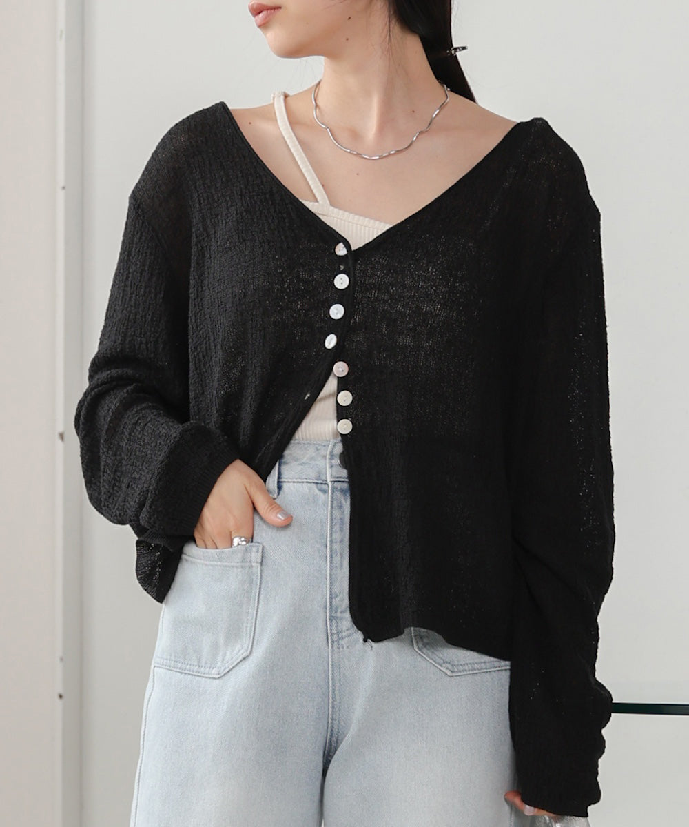 shell button cardigan tops