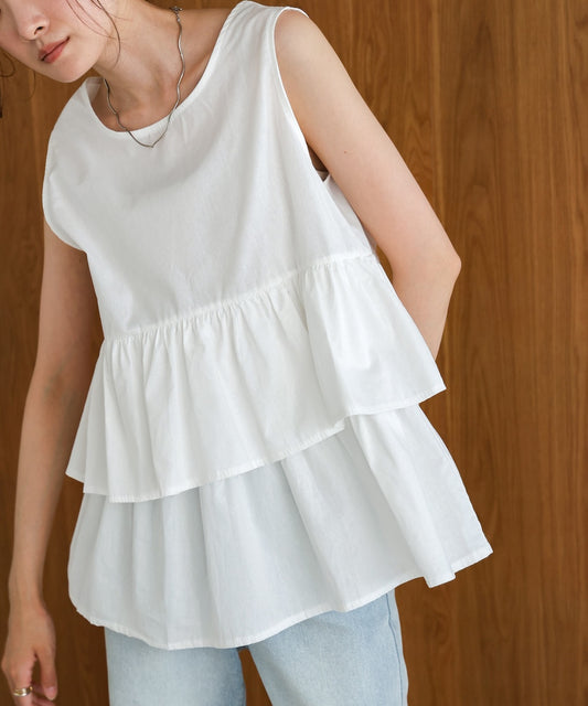 Cotton tiered sleeveless blouse