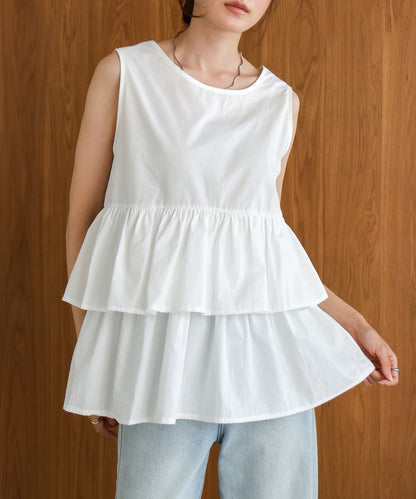 Cotton tiered sleeveless blouse