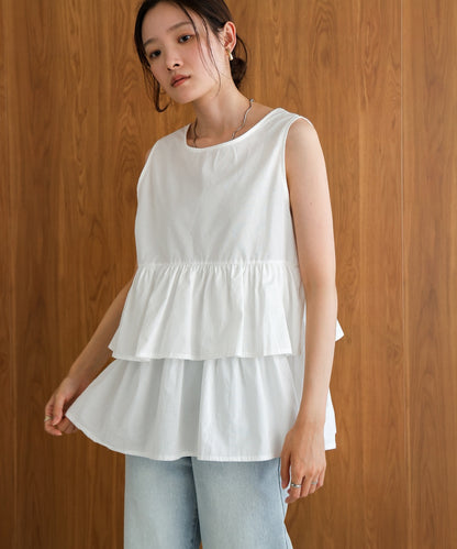 Cotton tiered sleeveless blouse