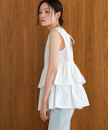 Cotton tiered sleeveless blouse