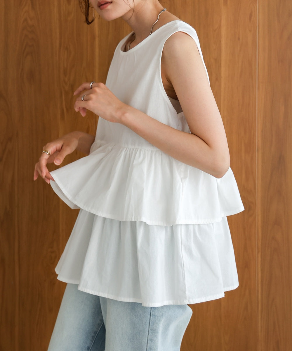 Cotton tiered sleeveless blouse