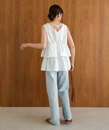 Cotton tiered sleeveless blouse