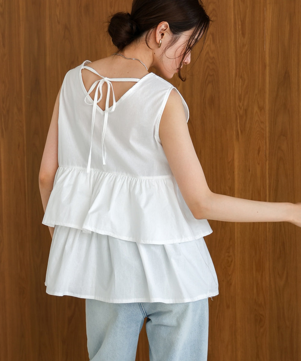 Cotton tiered sleeveless blouse