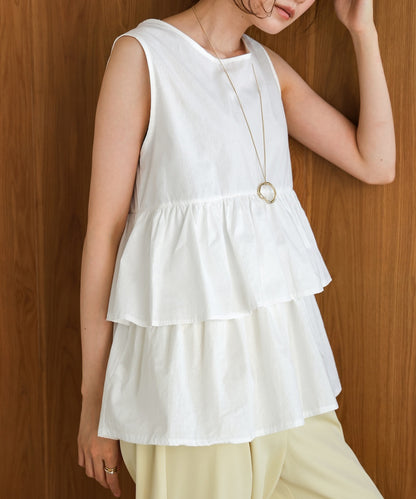 Cotton tiered sleeveless blouse