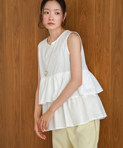 Cotton tiered sleeveless blouse