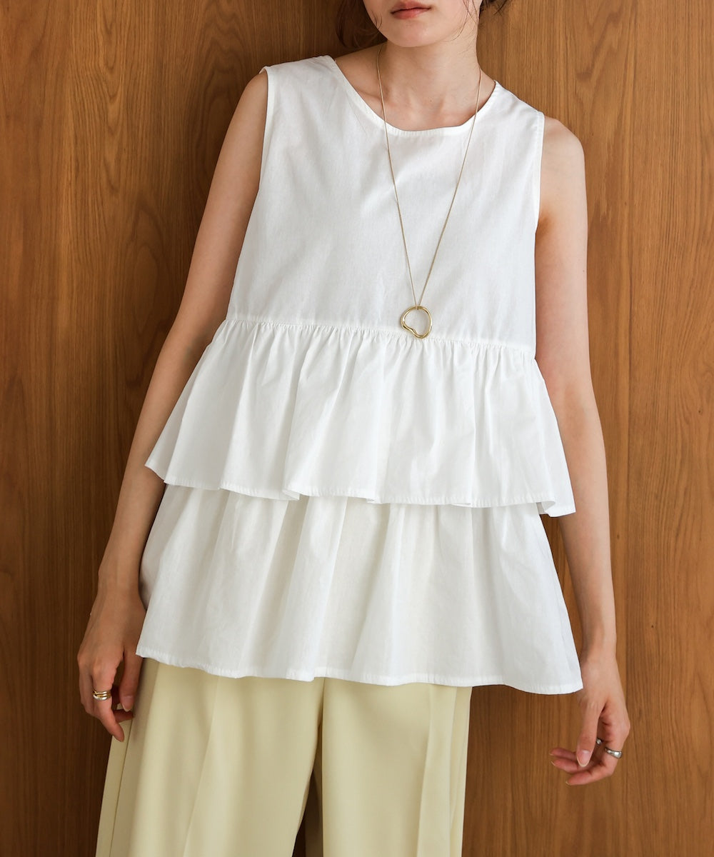 Cotton tiered sleeveless blouse