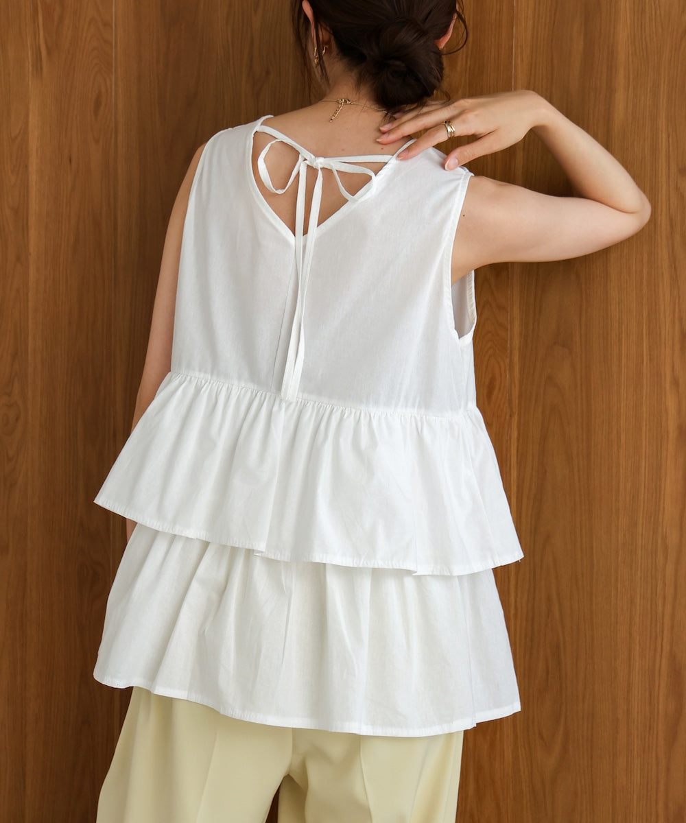 Cotton tiered sleeveless blouse