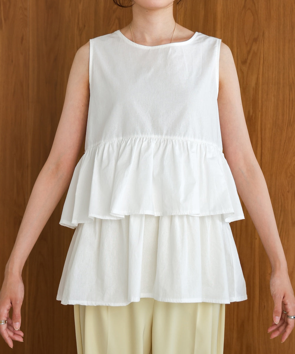 Cotton tiered sleeveless blouse